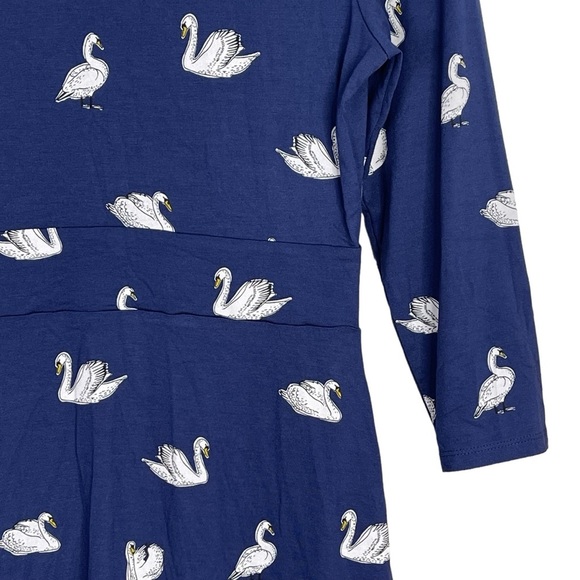 Boden Dress 6 Swan Novelty Print V Neck Teacher Modest Stretch Jersey Fit Flare - Picture 8 of 11